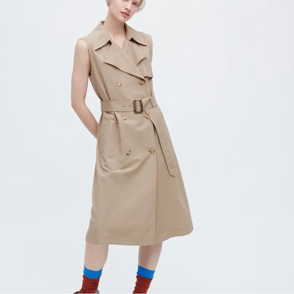 Trench vest JW Anderson sleeveles Uniqlo belted lapel dress medium - Picture 3 of 11